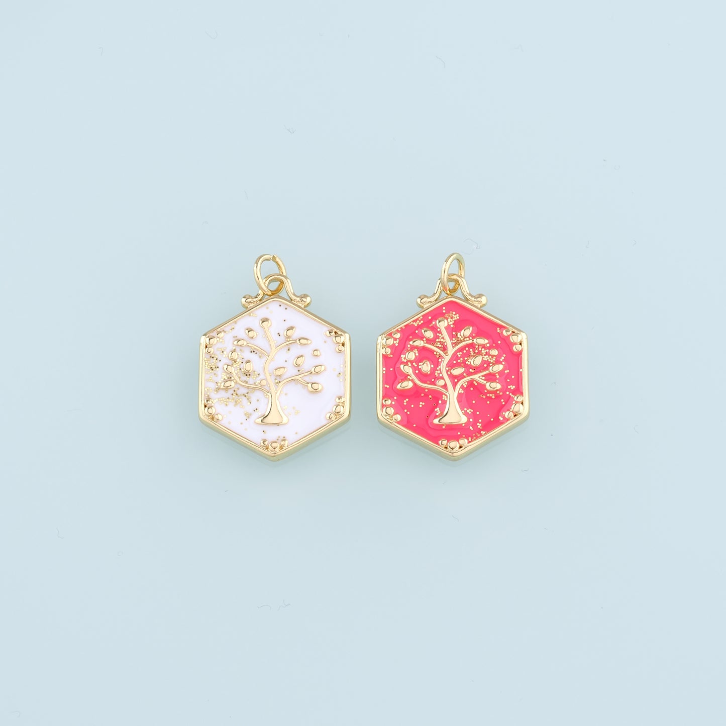 18K Gold Filled tree of Life Pendant,Enamel tree of Life Charm Bracelet Necklace for DIY Jewelry Making Supply