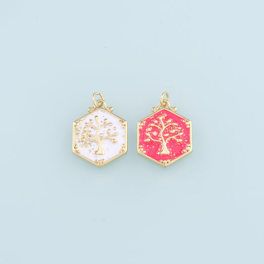 18K Gold Filled tree of Life Pendant,Enamel tree of Life Charm Bracelet Necklace for DIY Jewelry Making Supply
