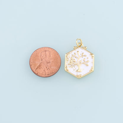 18K Gold Filled tree of Life Pendant,Enamel tree of Life Charm Bracelet Necklace for DIY Jewelry Making Supply