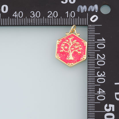 18K Gold Filled tree of Life Pendant,Enamel tree of Life Charm Bracelet Necklace for DIY Jewelry Making Supply