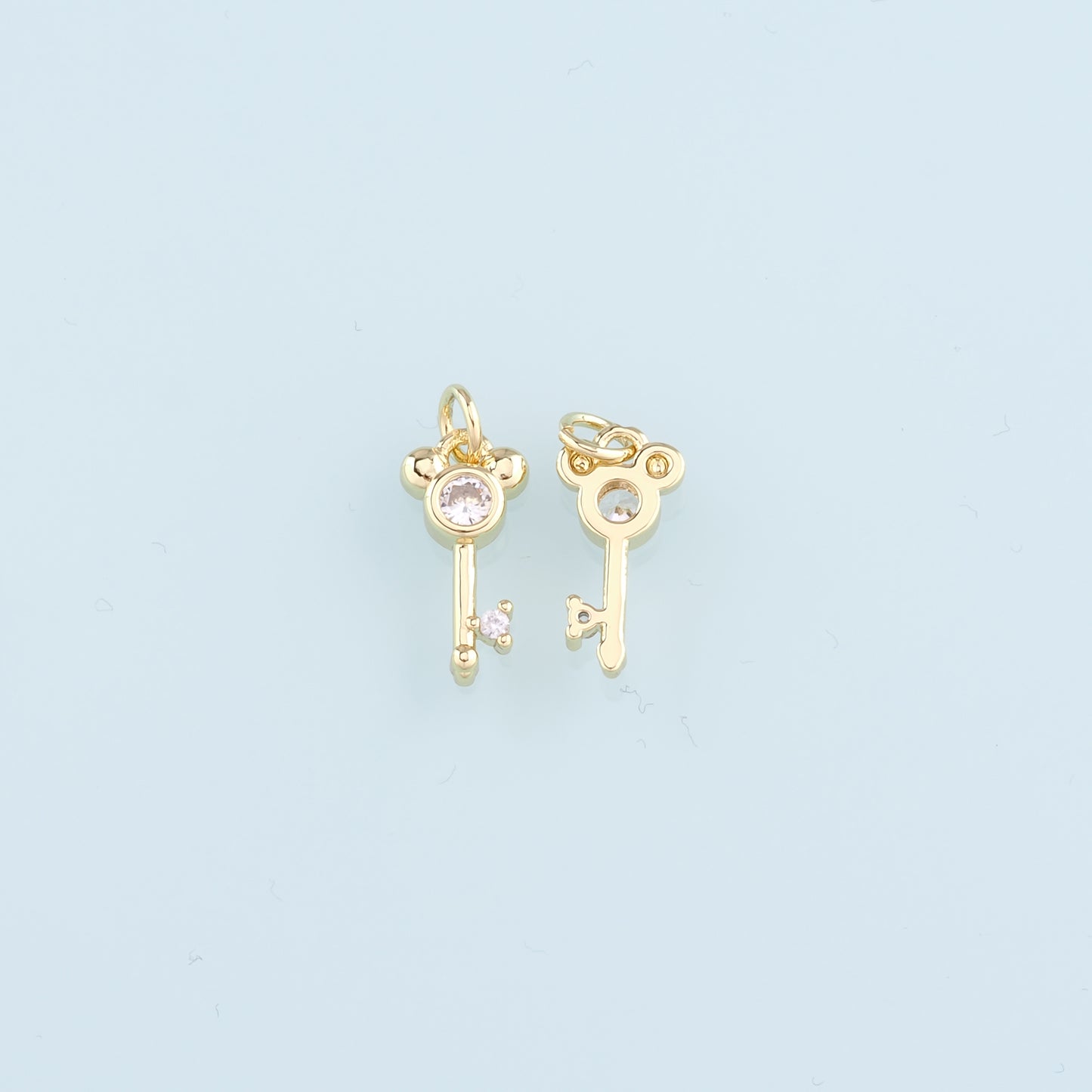 18K Gold Filled Key Pendant, CZ Key Charm Bracelet Necklace for DIY Jewelry Making Supply