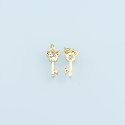 18K Gold Filled Key Pendant, CZ Key Charm Bracelet Necklace for DIY Jewelry Making Supply