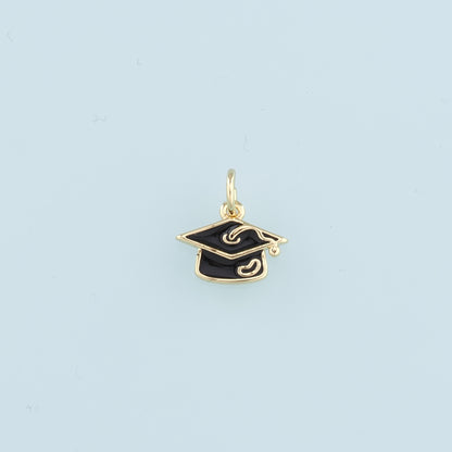 18K Gold Filled Bachelor Cap Pendant,Enamel Graduation Charm Bracelet Necklace for DIY Jewelry Making Supply
