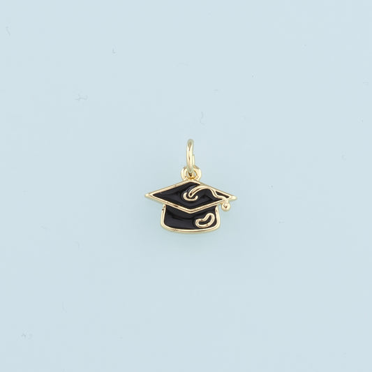 18K Gold Filled Bachelor Cap Pendant,Enamel Graduation Charm Bracelet Necklace for DIY Jewelry Making Supply