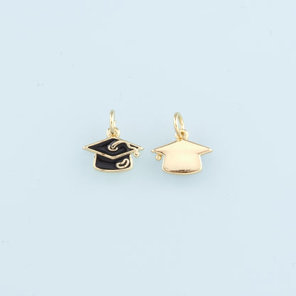 18K Gold Filled Bachelor Cap Pendant,Enamel Graduation Charm Bracelet Necklace for DIY Jewelry Making Supply