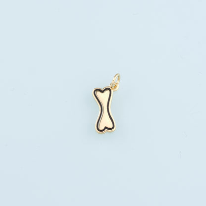 18K Gold Filled Dog Bone Pendant,Enamel Bone Charm Bracelet Necklace for DIY Jewelry Making Supply