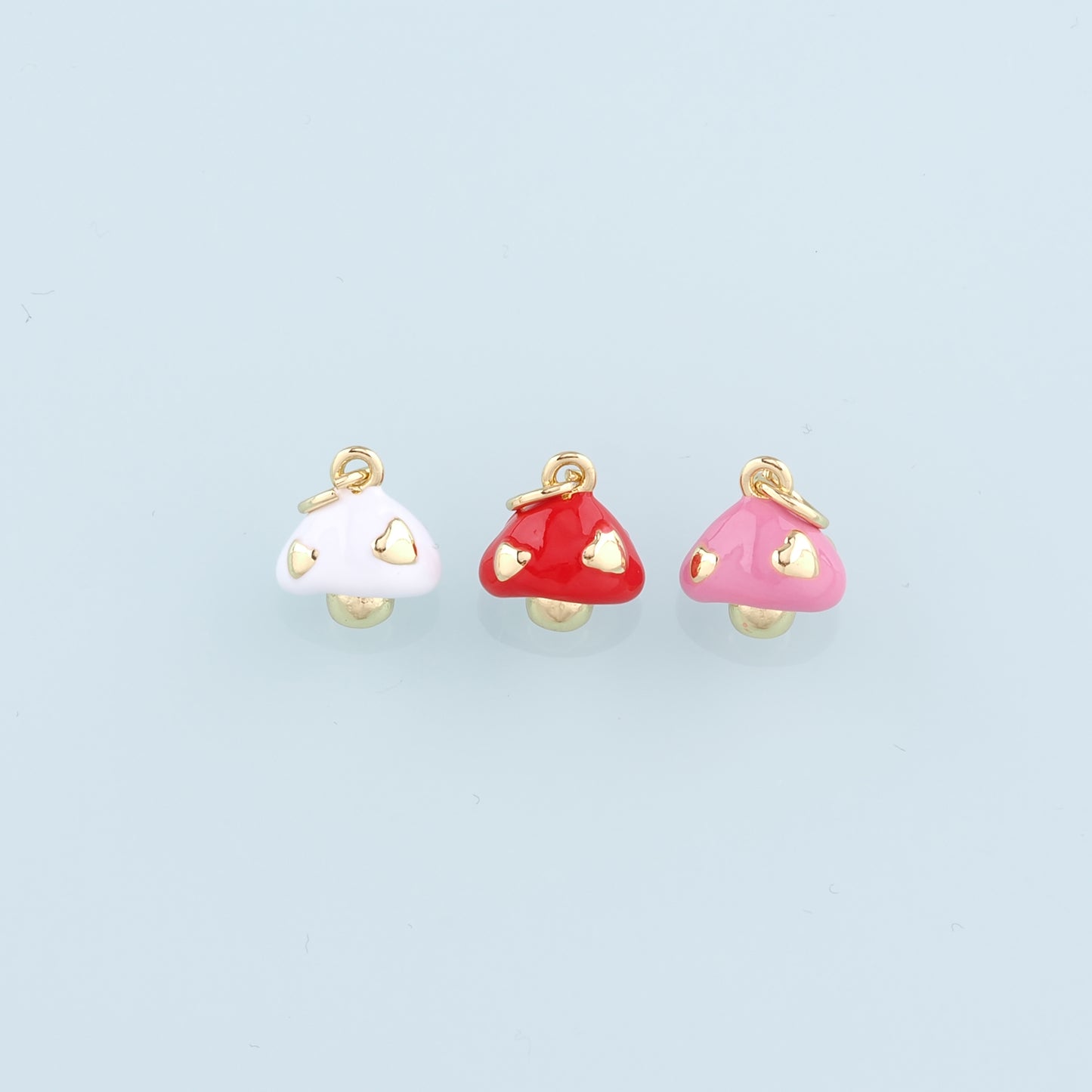 Gold Mushroom Charms,18K Gold Filled Enamel Mushroom Pendant,Kawaii Charm Bracelet Necklace for DIY Jewelry Making Supply