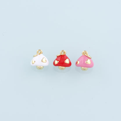 Gold Mushroom Charms,18K Gold Filled Enamel Mushroom Pendant,Kawaii Charm Bracelet Necklace for DIY Jewelry Making Supply