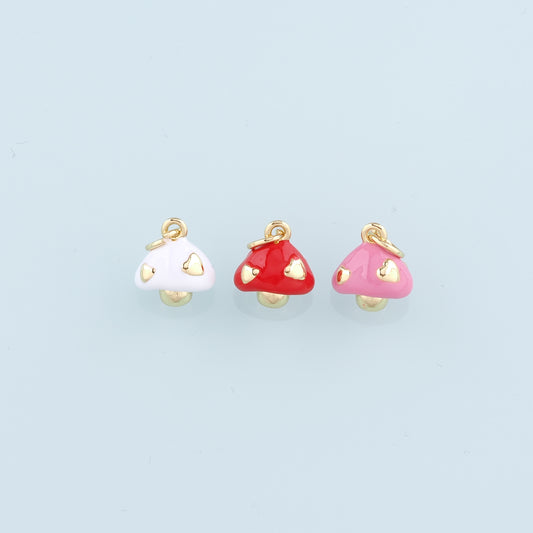 Gold Mushroom Charms,18K Gold Filled Enamel Mushroom Pendant,Kawaii Charm Bracelet Necklace for DIY Jewelry Making Supply
