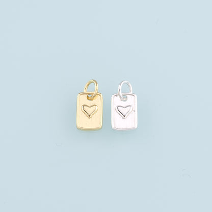 18K Gold Filled Heart Pendant,Rectangle Heart Charm Bracelet Necklace for DIY Jewelry Making Supply