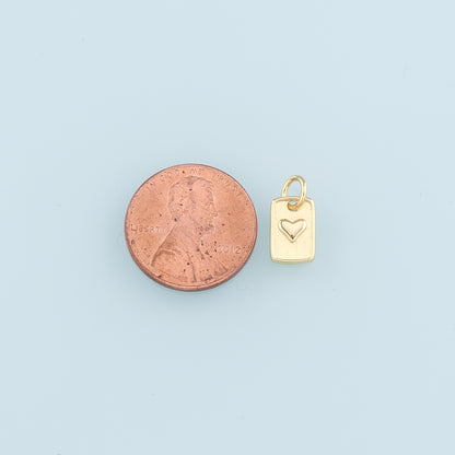 18K Gold Filled Heart Pendant,Rectangle Heart Charm Bracelet Necklace for DIY Jewelry Making Supply