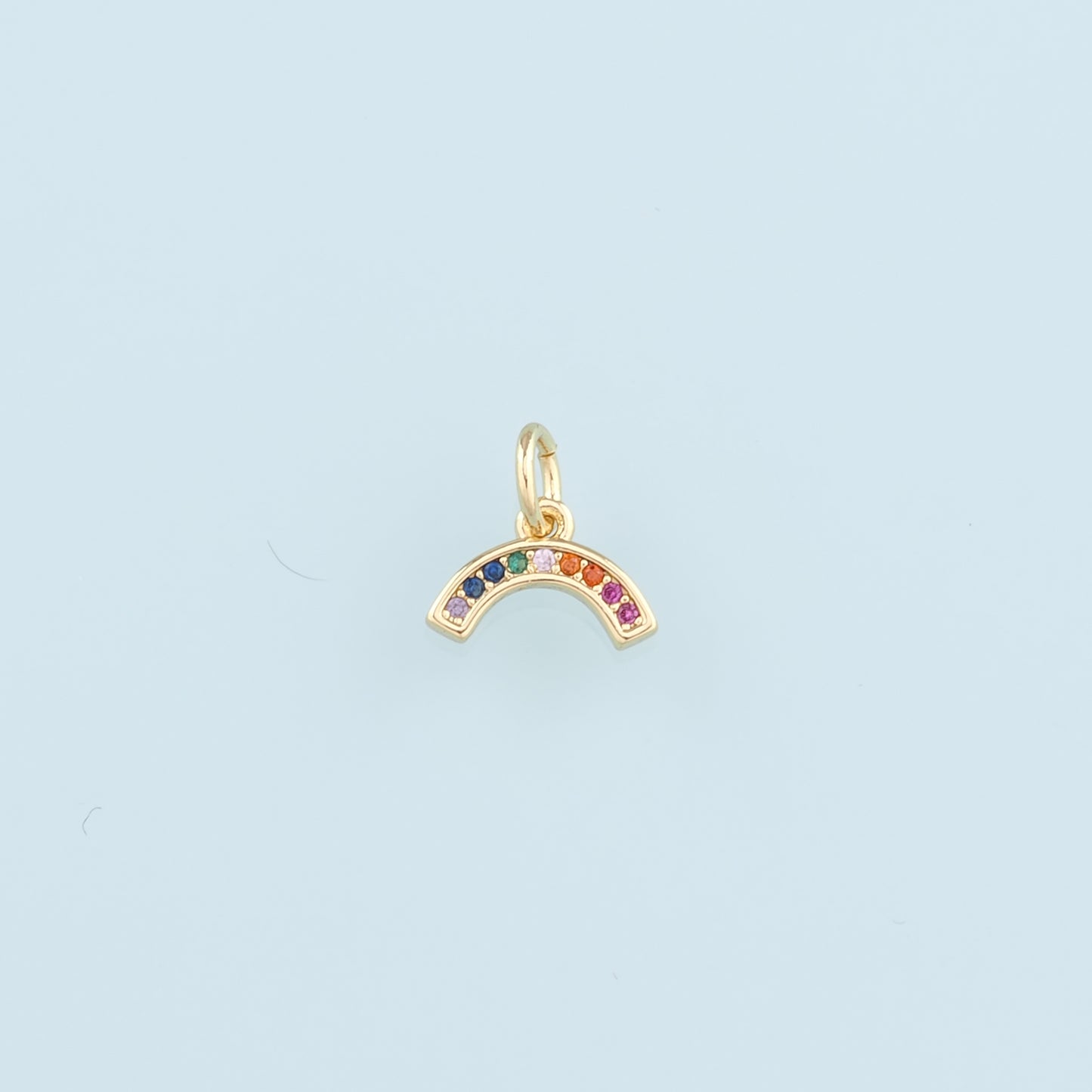 18K Gold Filled Rainbow Pendant,CZ Micro Pave Rainbow Charm Bracelet Necklace for DIY Jewelry Making Supply