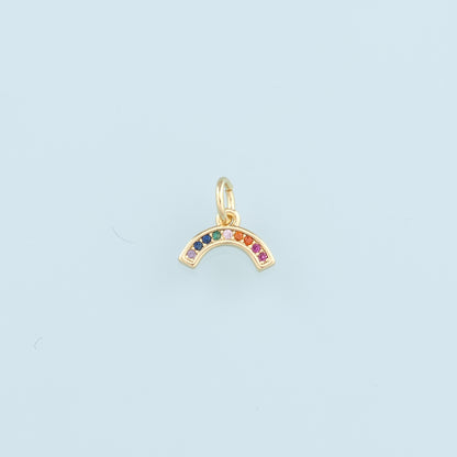 18K Gold Filled Rainbow Pendant,CZ Micro Pave Rainbow Charm Bracelet Necklace for DIY Jewelry Making Supply