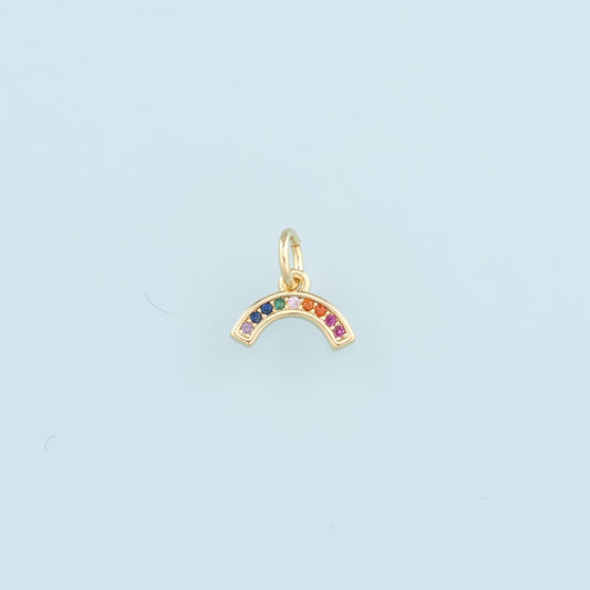 18K Gold Filled Rainbow Pendant,CZ Micro Pave Rainbow Charm Bracelet Necklace for DIY Jewelry Making Supply