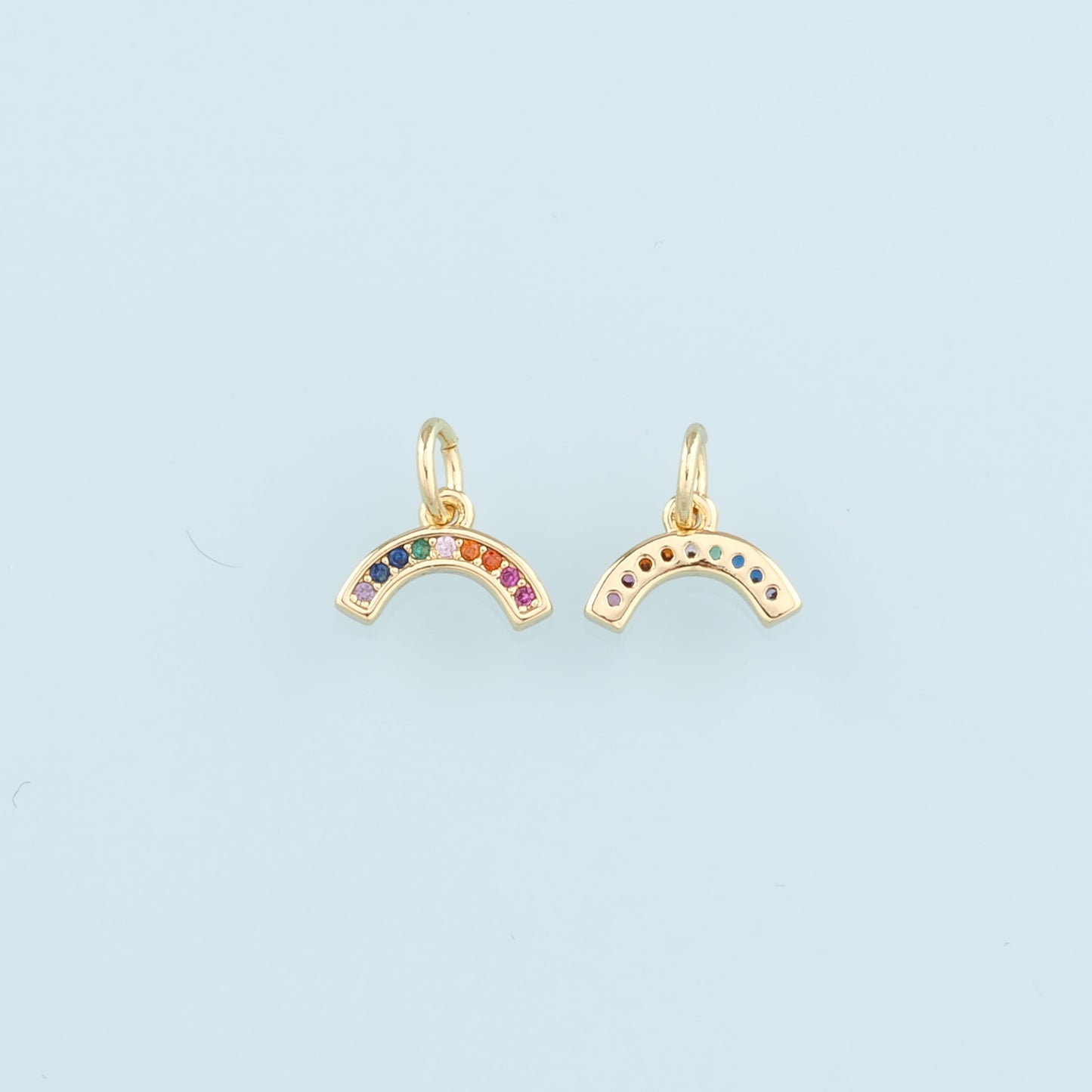 18K Gold Filled Rainbow Pendant,CZ Micro Pave Rainbow Charm Bracelet Necklace for DIY Jewelry Making Supply