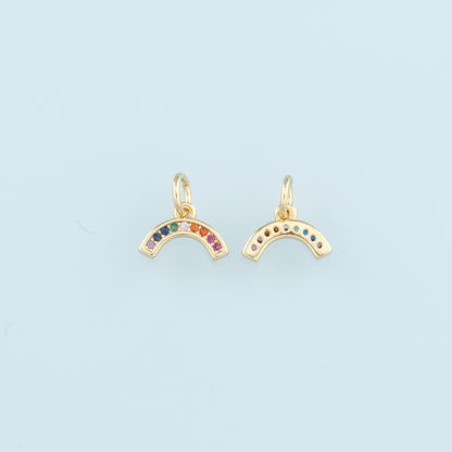 18K Gold Filled Rainbow Pendant,CZ Micro Pave Rainbow Charm Bracelet Necklace for DIY Jewelry Making Supply