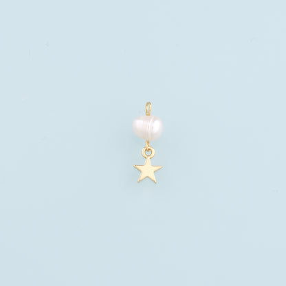 18K Gold Filled Pearl Star Pendant,Celestial Charm Bracelet Necklace for DIY Jewelry Making Supply