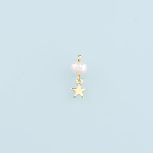 18K Gold Filled Pearl Star Pendant,Celestial Charm Bracelet Necklace for DIY Jewelry Making Supply