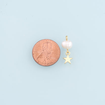 18K Gold Filled Pearl Star Pendant,Celestial Charm Bracelet Necklace for DIY Jewelry Making Supply