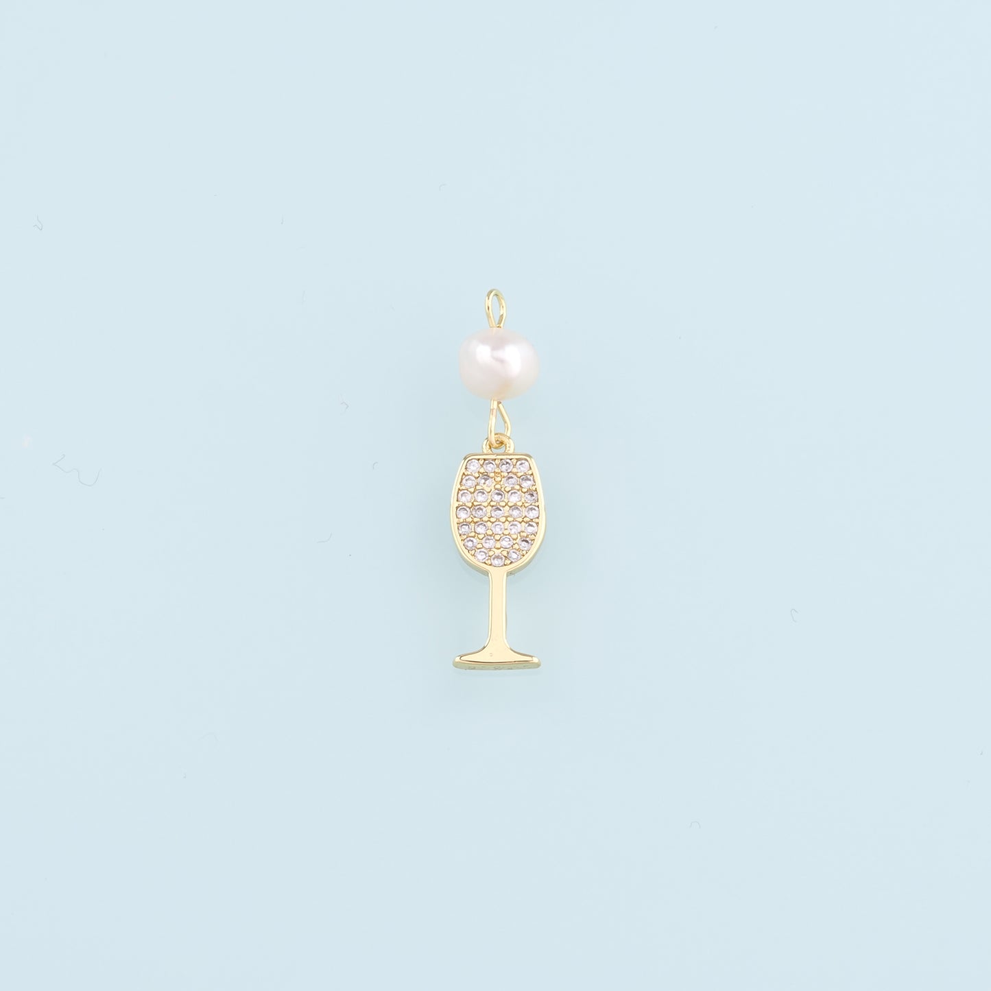 Gold Wine Glass Charms,18K Gold Filled Pearl Wine Glass Pendant,CZ Wine Glass Charm Bracelet Necklace for DIY Jewelry Making Supply