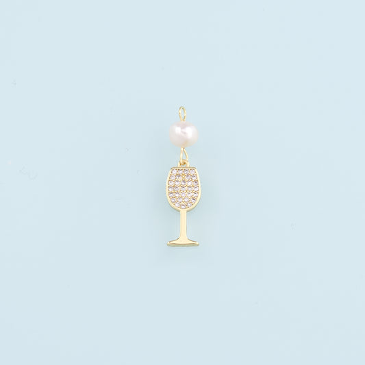 Gold Wine Glass Charms,18K Gold Filled Pearl Wine Glass Pendant,CZ Wine Glass Charm Bracelet Necklace for DIY Jewelry Making Supply