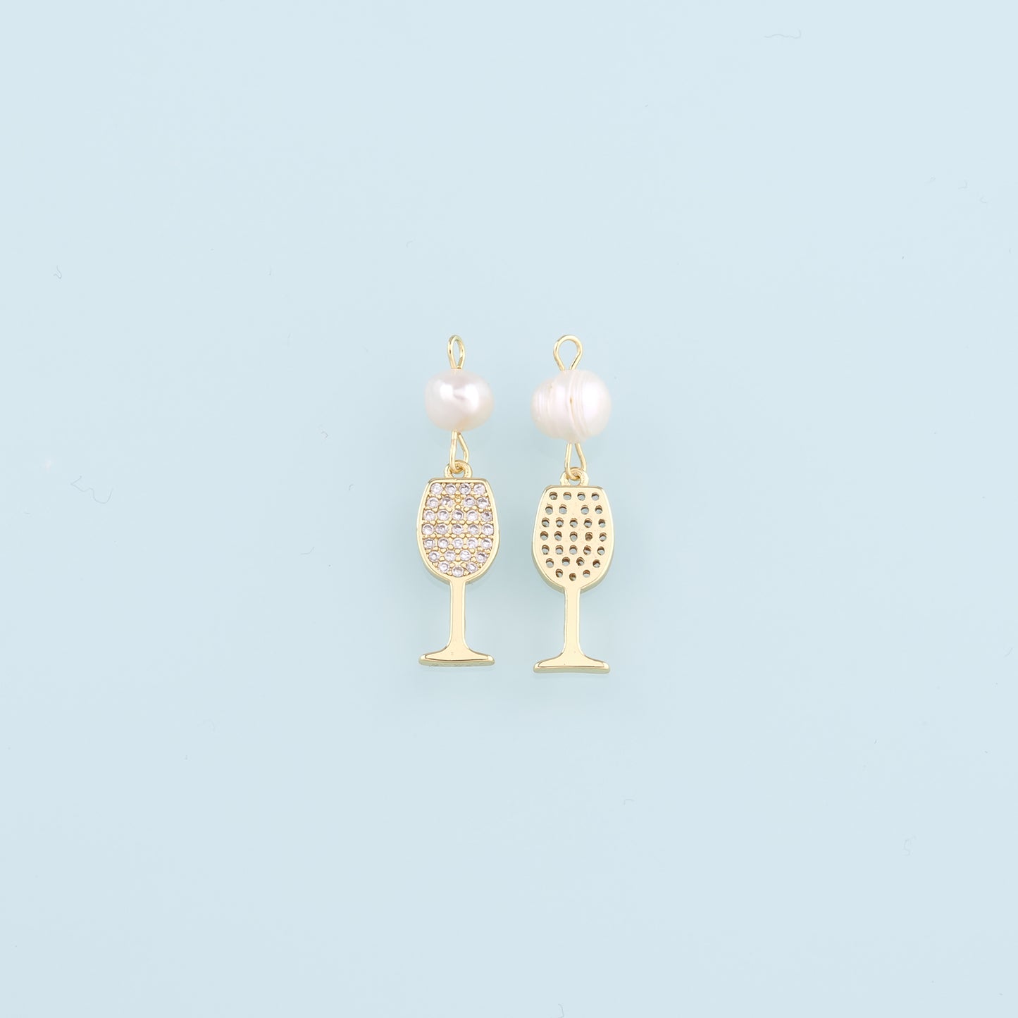 Gold Wine Glass Charms,18K Gold Filled Pearl Wine Glass Pendant,CZ Wine Glass Charm Bracelet Necklace for DIY Jewelry Making Supply