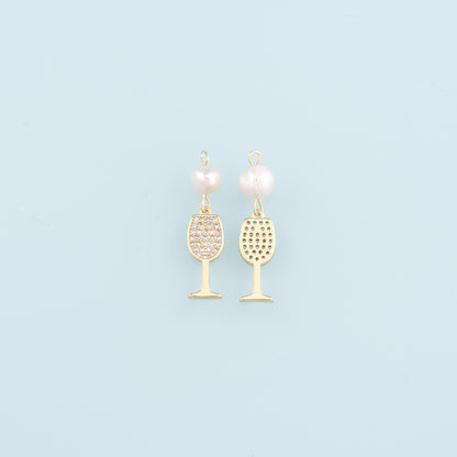 Gold Wine Glass Charms,18K Gold Filled Pearl Wine Glass Pendant,CZ Wine Glass Charm Bracelet Necklace for DIY Jewelry Making Supply