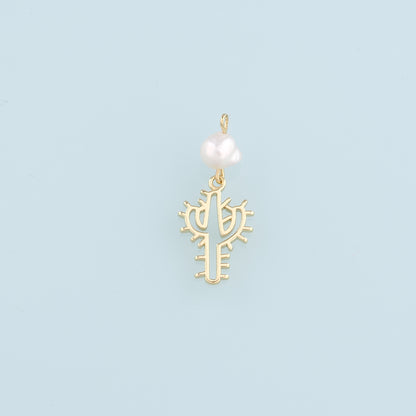 Gold Cactus Charms,18K Gold Filled Pearl Cactus Pendant,Desert Charm Bracelet Necklace for DIY Jewelry Making Supply