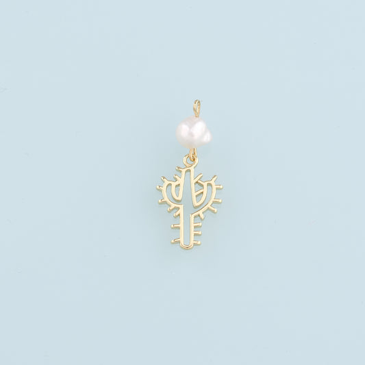 Gold Cactus Charms,18K Gold Filled Pearl Cactus Pendant,Desert Charm Bracelet Necklace for DIY Jewelry Making Supply