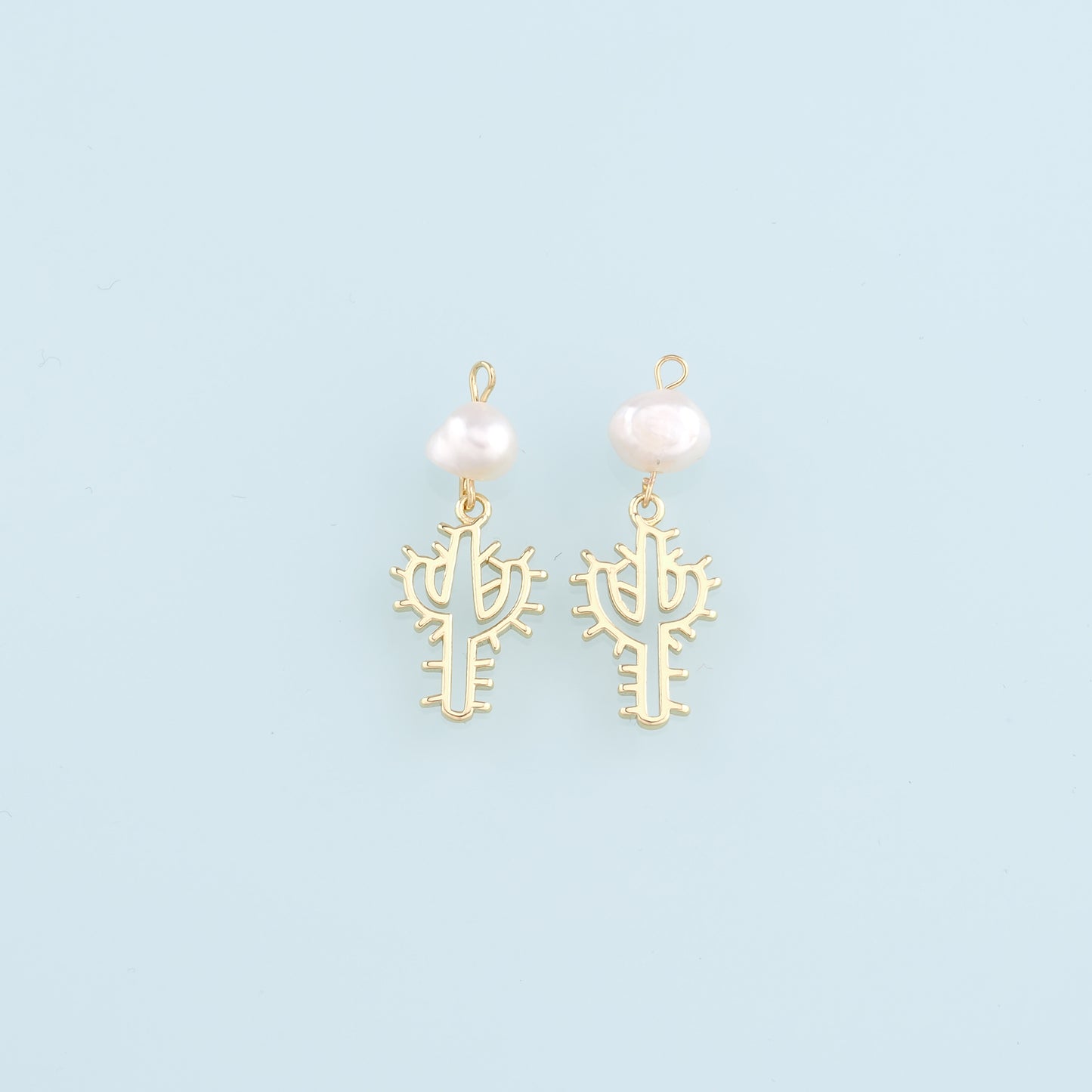 Gold Cactus Charms,18K Gold Filled Pearl Cactus Pendant,Desert Charm Bracelet Necklace for DIY Jewelry Making Supply