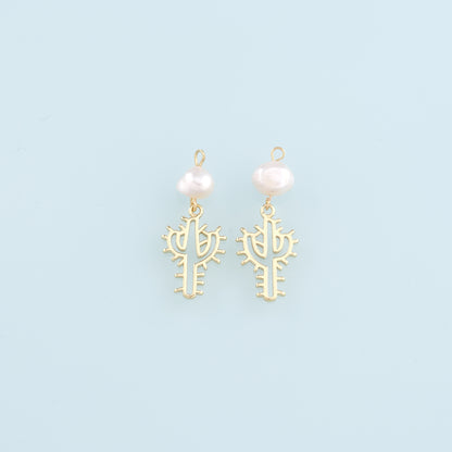 Gold Cactus Charms,18K Gold Filled Pearl Cactus Pendant,Desert Charm Bracelet Necklace for DIY Jewelry Making Supply