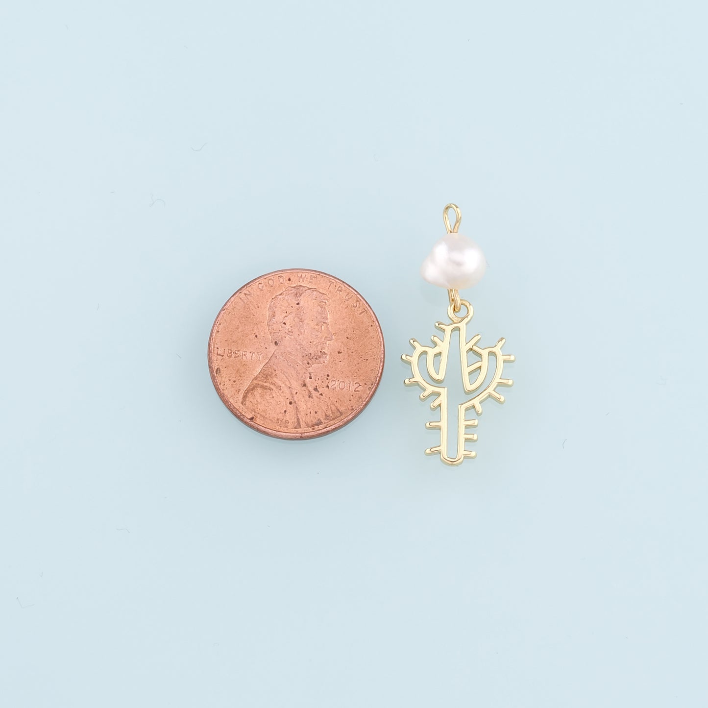 Gold Cactus Charms,18K Gold Filled Pearl Cactus Pendant,Desert Charm Bracelet Necklace for DIY Jewelry Making Supply