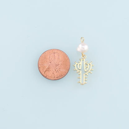 Gold Cactus Charms,18K Gold Filled Pearl Cactus Pendant,Desert Charm Bracelet Necklace for DIY Jewelry Making Supply