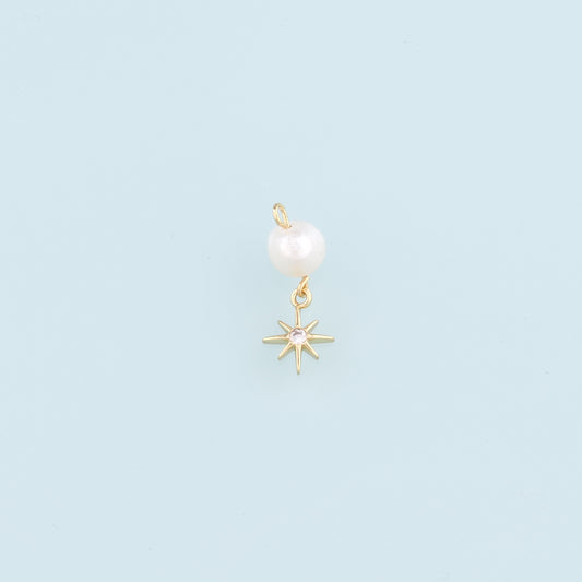 18K Gold Filled Pearl Star Pendant,Polar star Charm Bracelet Necklace for DIY Jewelry Making Supply