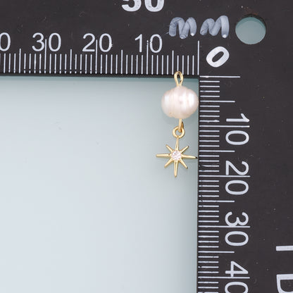 18K Gold Filled Pearl Star Pendant,Polar star Charm Bracelet Necklace for DIY Jewelry Making Supply