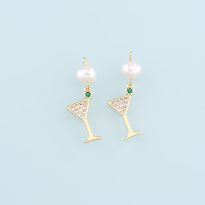 Gold Wine Glass Charms,18K Gold Filled Pearl Wine Glass Pendant,CZ Wine Glass Charm Bracelet Necklace for DIY Jewelry Making Supply