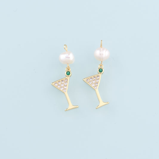 Gold Wine Glass Charms,18K Gold Filled Pearl Wine Glass Pendant,CZ Wine Glass Charm Bracelet Necklace for DIY Jewelry Making Supply