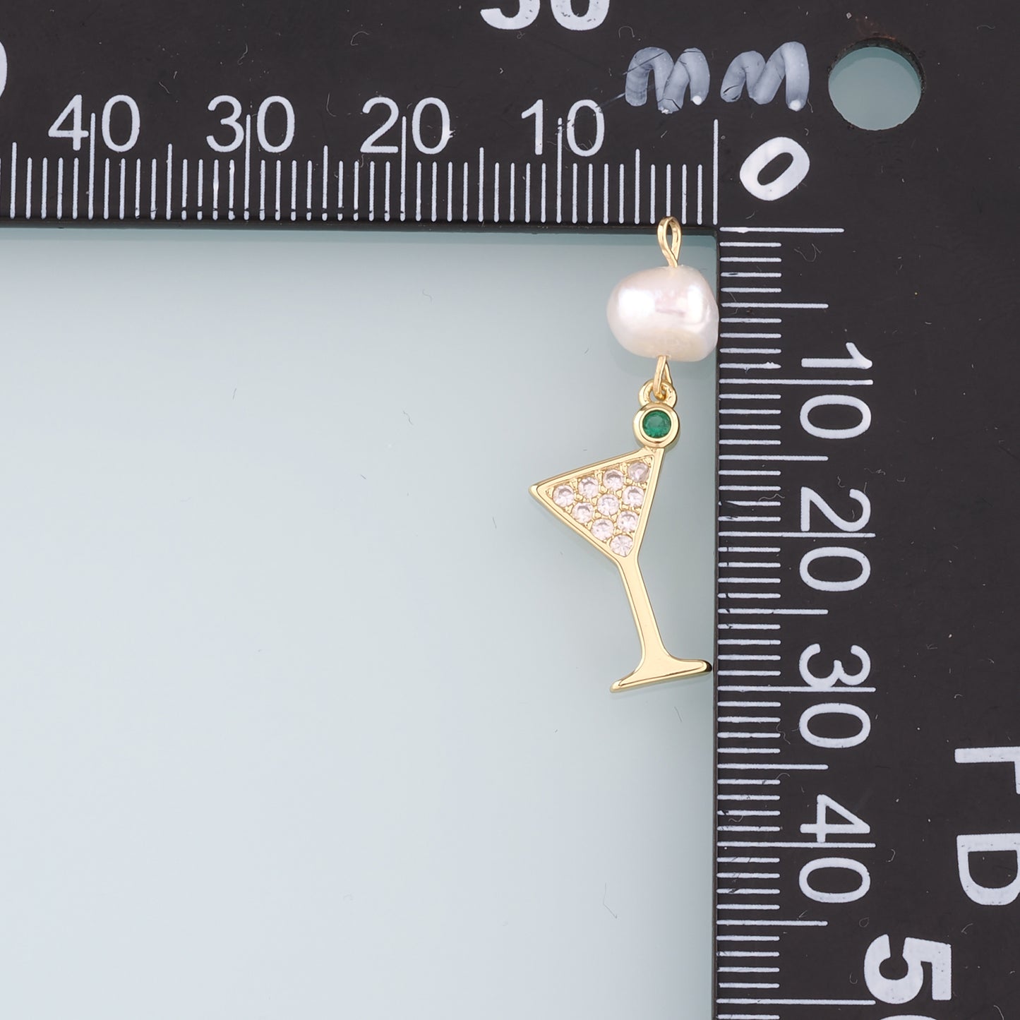 Gold Wine Glass Charms,18K Gold Filled Pearl Wine Glass Pendant,CZ Wine Glass Charm Bracelet Necklace for DIY Jewelry Making Supply