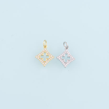 18K Gold Filled Rhombus Pendant, CZ Micro Pave Geometry Charm Bracelet Necklace for DIY Jewelry Making Supply