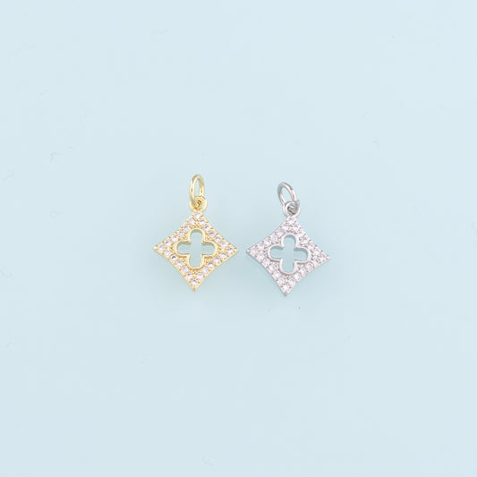 18K Gold Filled Rhombus Pendant, CZ Micro Pave Geometry Charm Bracelet Necklace for DIY Jewelry Making Supply
