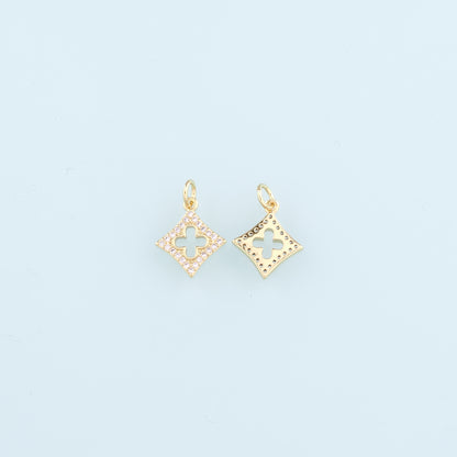 18K Gold Filled Rhombus Pendant, CZ Micro Pave Geometry Charm Bracelet Necklace for DIY Jewelry Making Supply