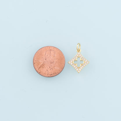 18K Gold Filled Rhombus Pendant, CZ Micro Pave Geometry Charm Bracelet Necklace for DIY Jewelry Making Supply
