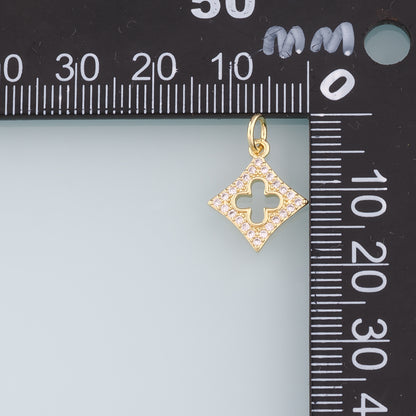 18K Gold Filled Rhombus Pendant, CZ Micro Pave Geometry Charm Bracelet Necklace for DIY Jewelry Making Supply
