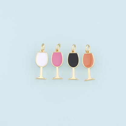 Gold Wine Glass Charms,18K Gold Filled Wine Glass Pendant,Enamel Wine Glass Charm Bracelet Necklace for DIY Jewelry Making Supply