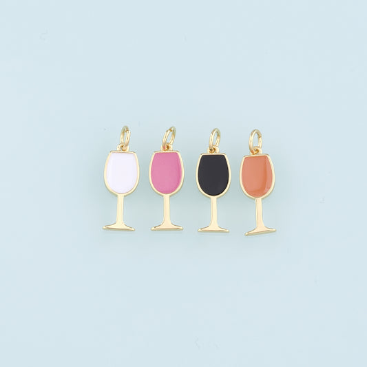 Gold Wine Glass Charms,18K Gold Filled Wine Glass Pendant,Enamel Wine Glass Charm Bracelet Necklace for DIY Jewelry Making Supply