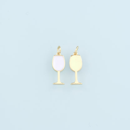 Gold Wine Glass Charms,18K Gold Filled Wine Glass Pendant,Enamel Wine Glass Charm Bracelet Necklace for DIY Jewelry Making Supply