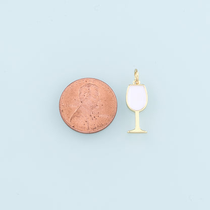Gold Wine Glass Charms,18K Gold Filled Wine Glass Pendant,Enamel Wine Glass Charm Bracelet Necklace for DIY Jewelry Making Supply