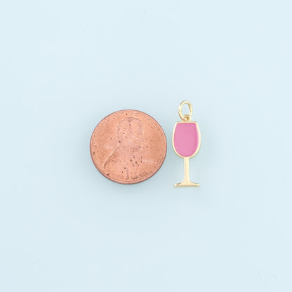Gold Wine Glass Charms,18K Gold Filled Wine Glass Pendant,Enamel Wine Glass Charm Bracelet Necklace for DIY Jewelry Making Supply