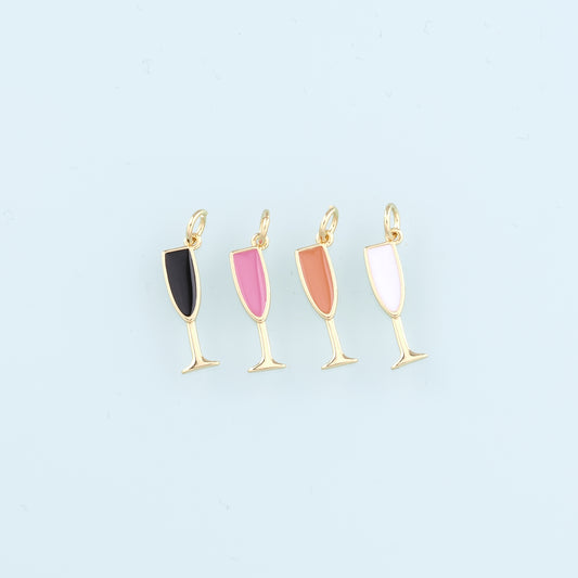 Gold Wine Glass Charms,18K Gold Filled Wine Glass Pendant,Enamel Wine Glass Charm Bracelet Necklace for DIY Jewelry Making Supply