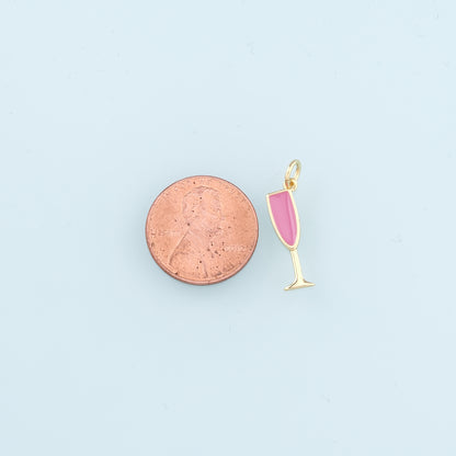 Gold Wine Glass Charms,18K Gold Filled Wine Glass Pendant,Enamel Wine Glass Charm Bracelet Necklace for DIY Jewelry Making Supply